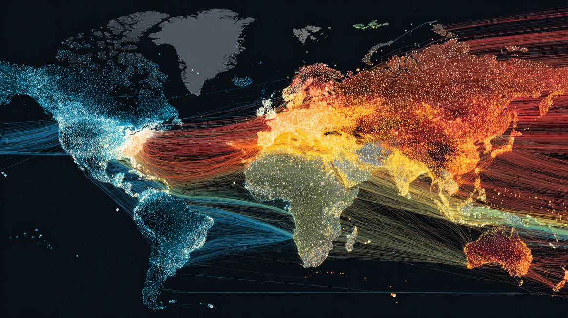 Vizuelna mapa sveta sa prikazom protoka internet saobraćaja između kontinenata